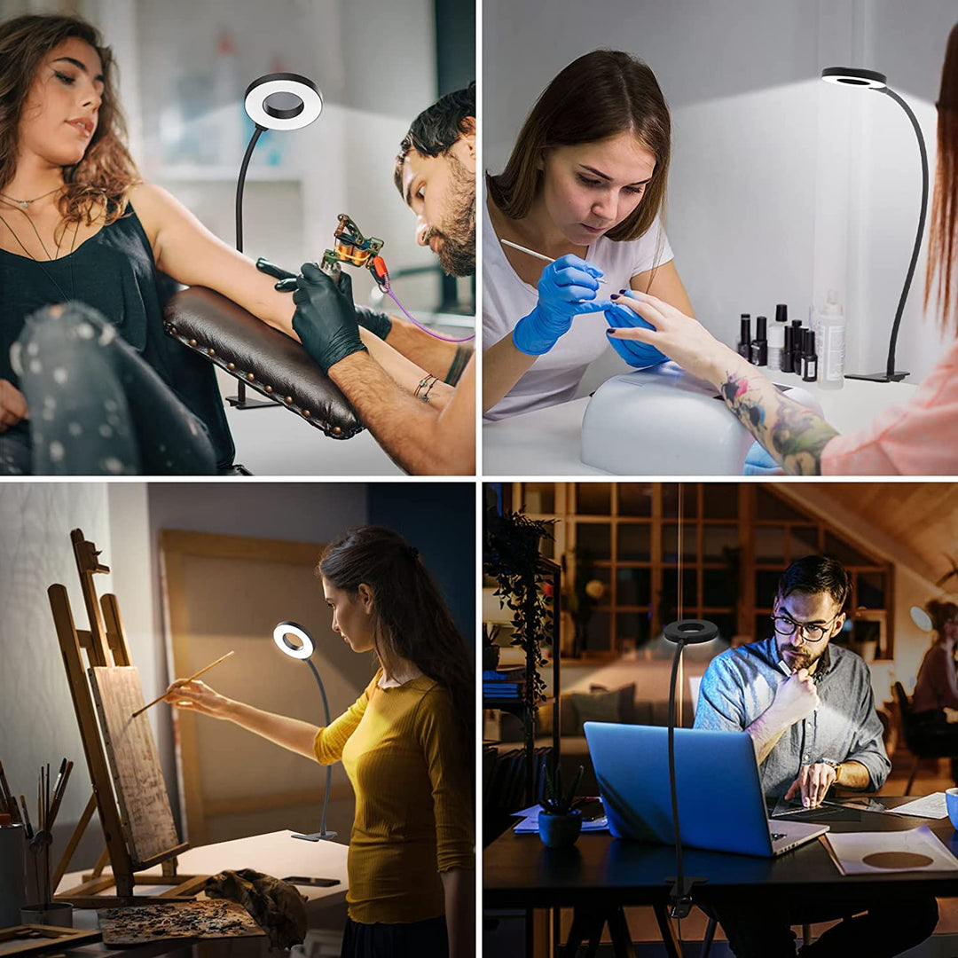 Desk Lamp, [3 Color Modes & 10 Brightness] LED Reading Light with Clamp, Flexible Gooseneck Book Light for Kids Reading Book in Bed at Night Clip on Table, Headboard, Dorm - 15.8‘’ Black