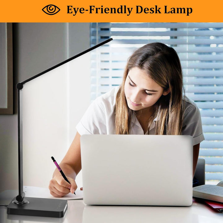 LED Desk Lamp with USB Ports,Touch Desk Lamps for Home Office with 5 Color Modes,3 Brightness Desk Light with Small Night Light,Reading Lamp Table Lamp for Bedroom Bedside Study Black （With Adapter）