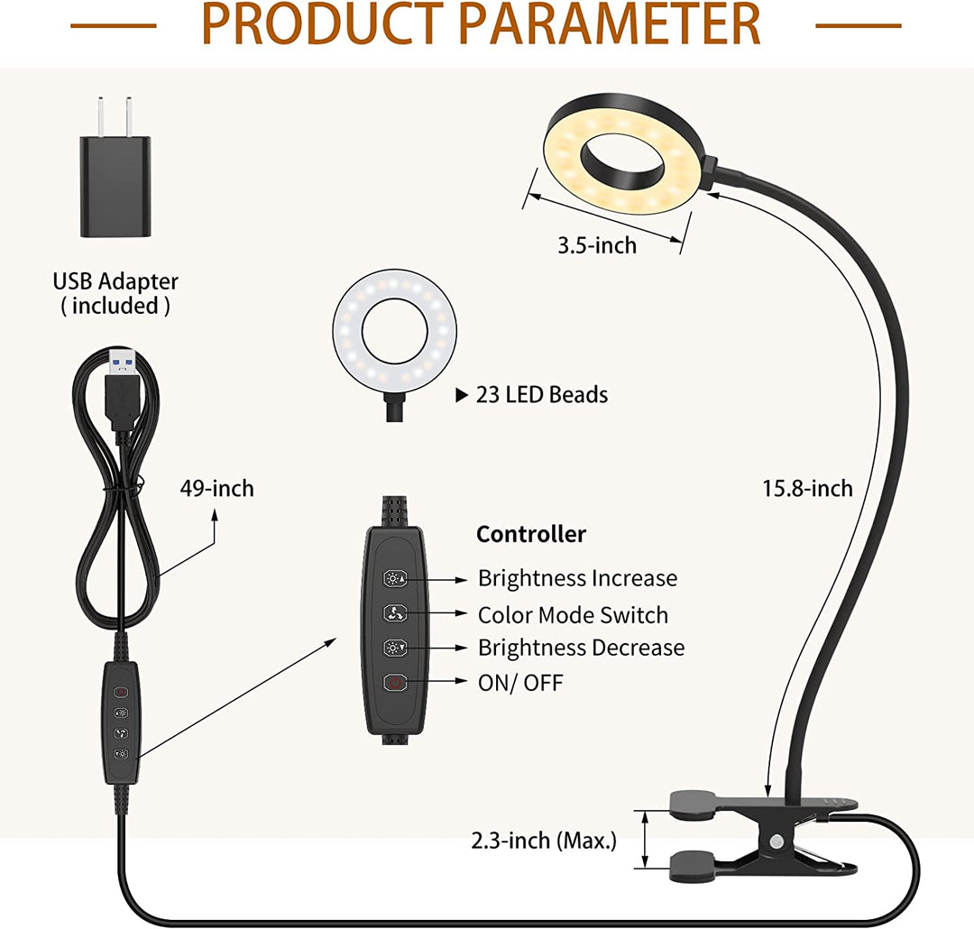 Desk Lamp, [3 Color Modes & 10 Brightness] LED Reading Light with Clamp, Flexible Gooseneck Book Light for Kids Reading Book in Bed at Night Clip on Table, Headboard, Dorm - 15.8‘’ Black